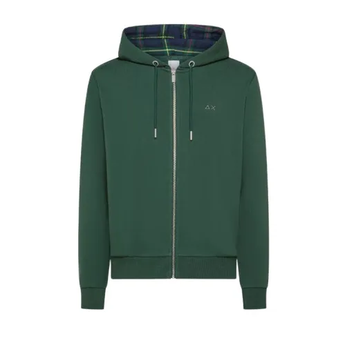 -Felpa SUN68 Hood zip contrast fabric on chest detail cott. fl Verde Scuro
