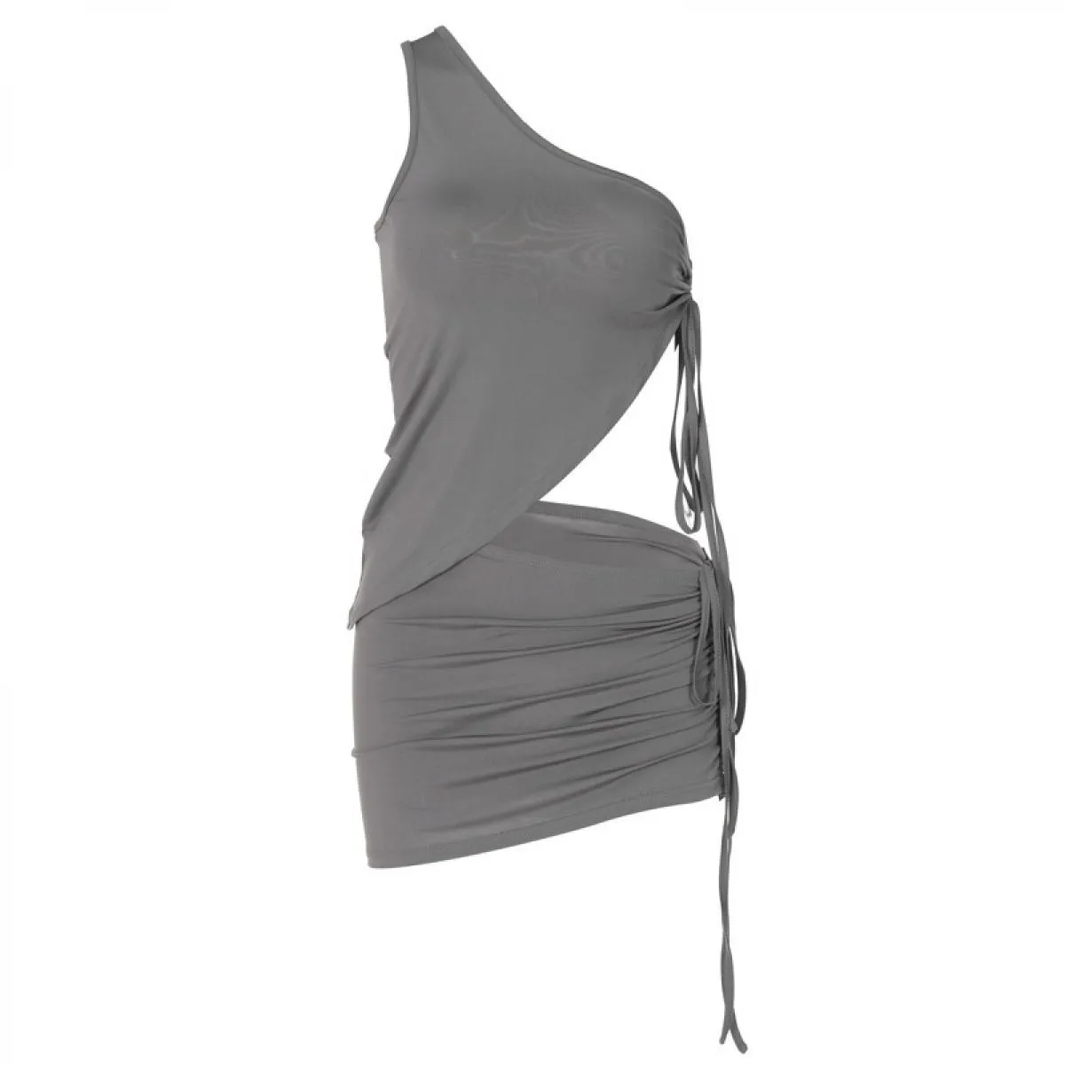 005 Set di due pezzi Abito da vacanza da donna con minigonna aderente in tinta unita con spalline ritagliate