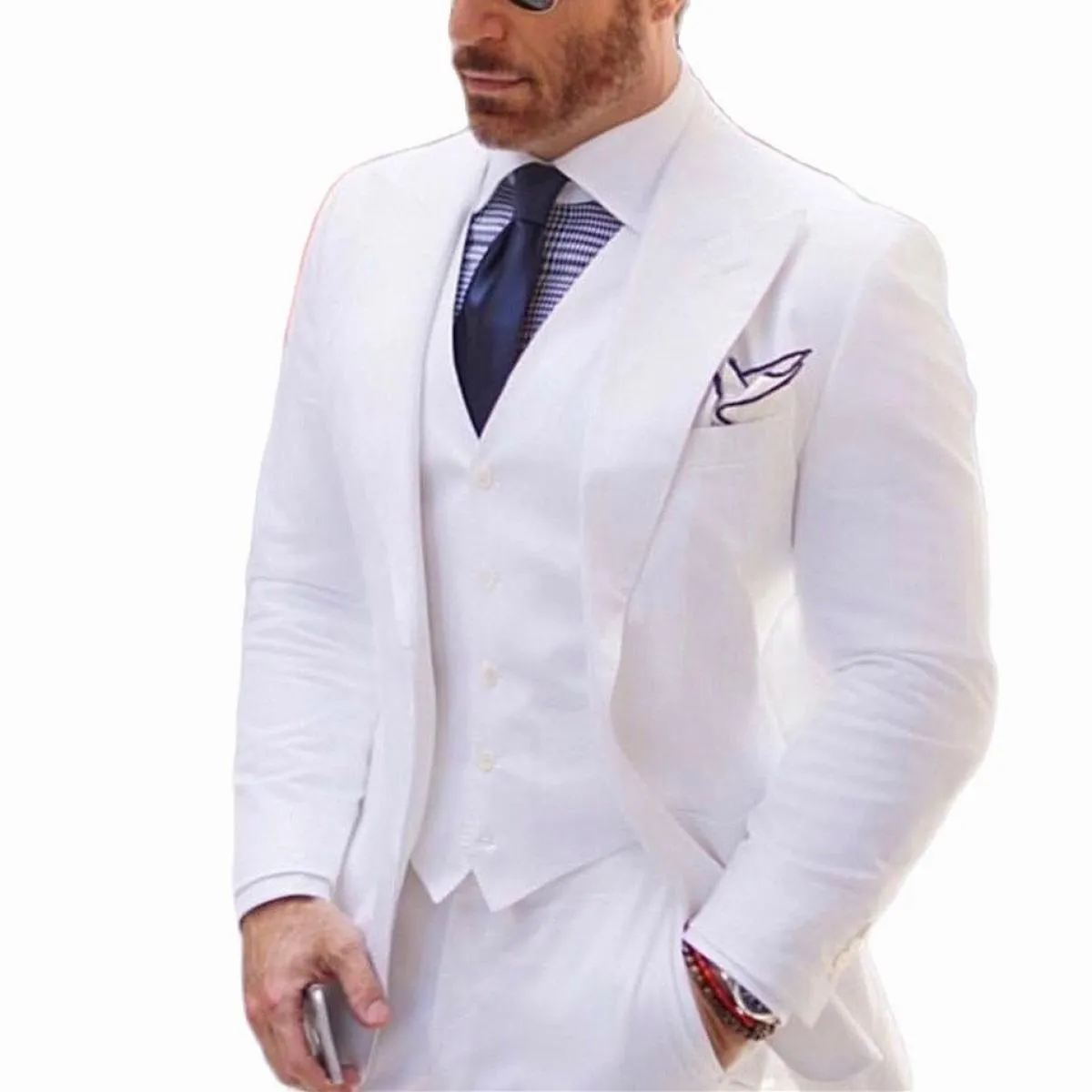 Abiti da uomo con risvolto ampio con visiera per smoking da sposa 2022 Giacca da sposo bianca da sposo migliore 3 pezzi Smart Ca