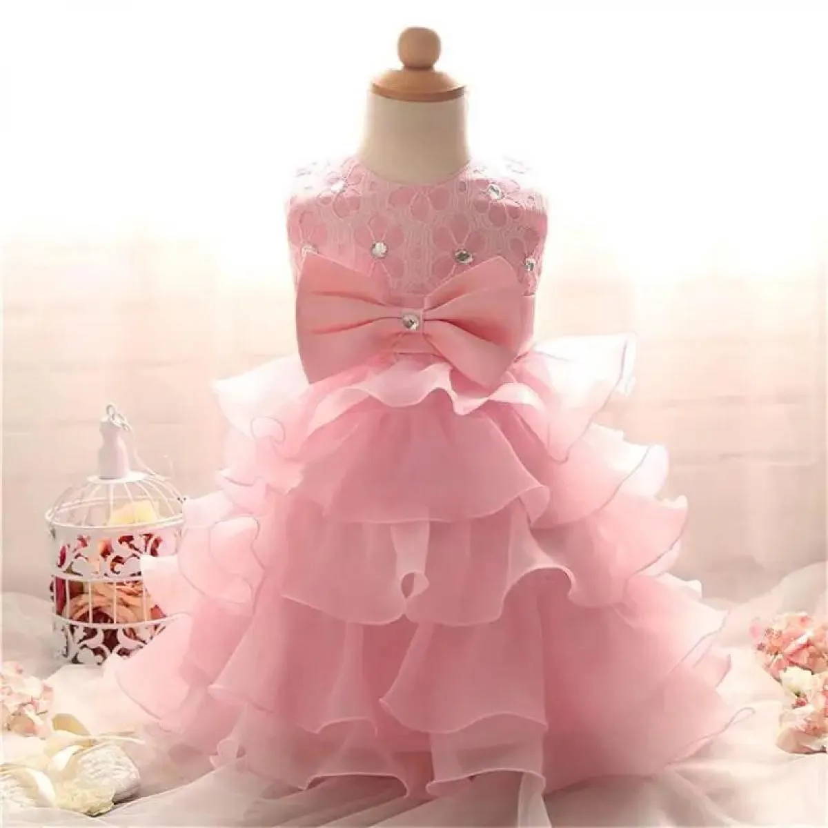 Abiti per il primo compleanno del bambino per ragazze senza maniche, bianco carino, abito da battesimo per neonato, tutù per fes