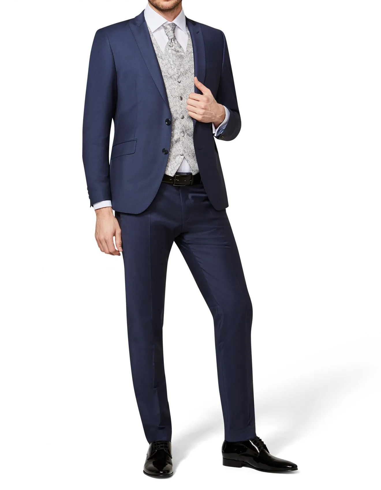 Abito elegante digel bluette slim fit con panciotto damascato