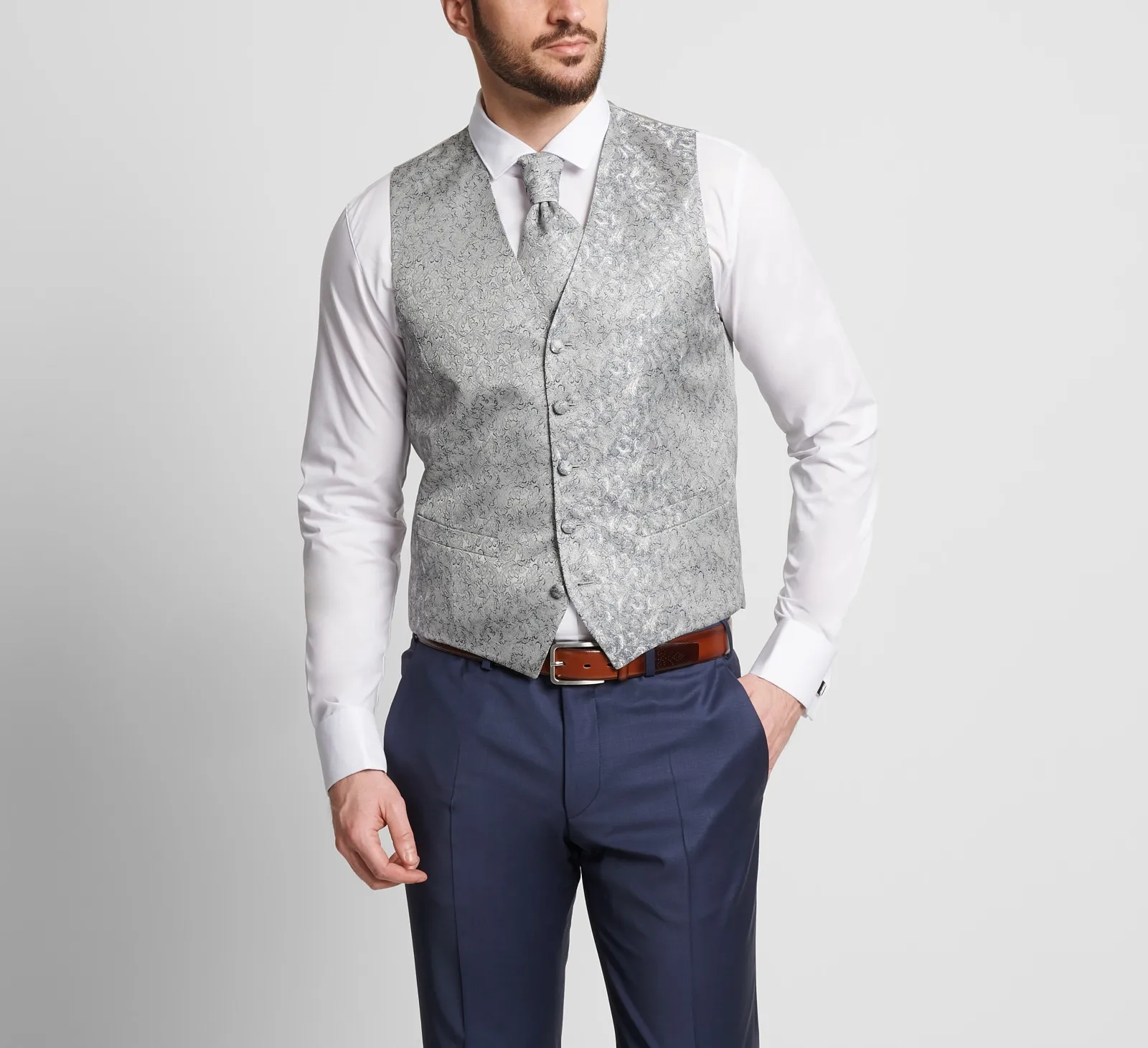 Abito elegante digel bluette slim fit con panciotto damascato