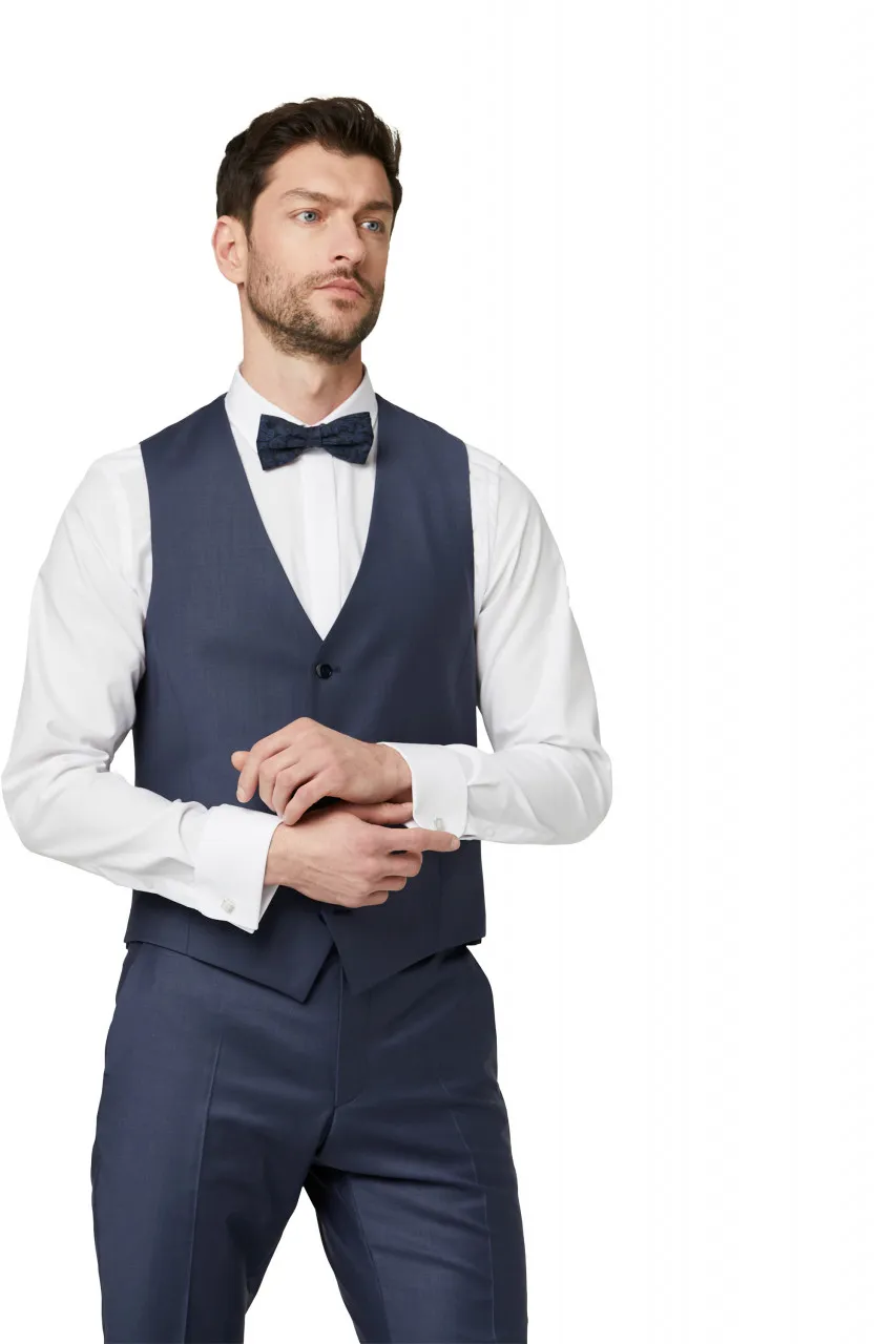 Abito elegante digel bluette slim fit con panciotto damascato