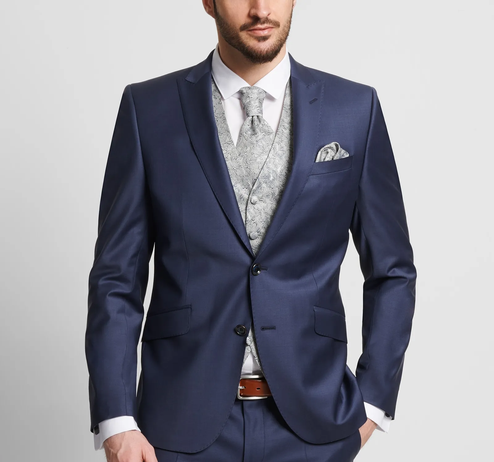 Abito elegante digel bluette slim fit con panciotto damascato