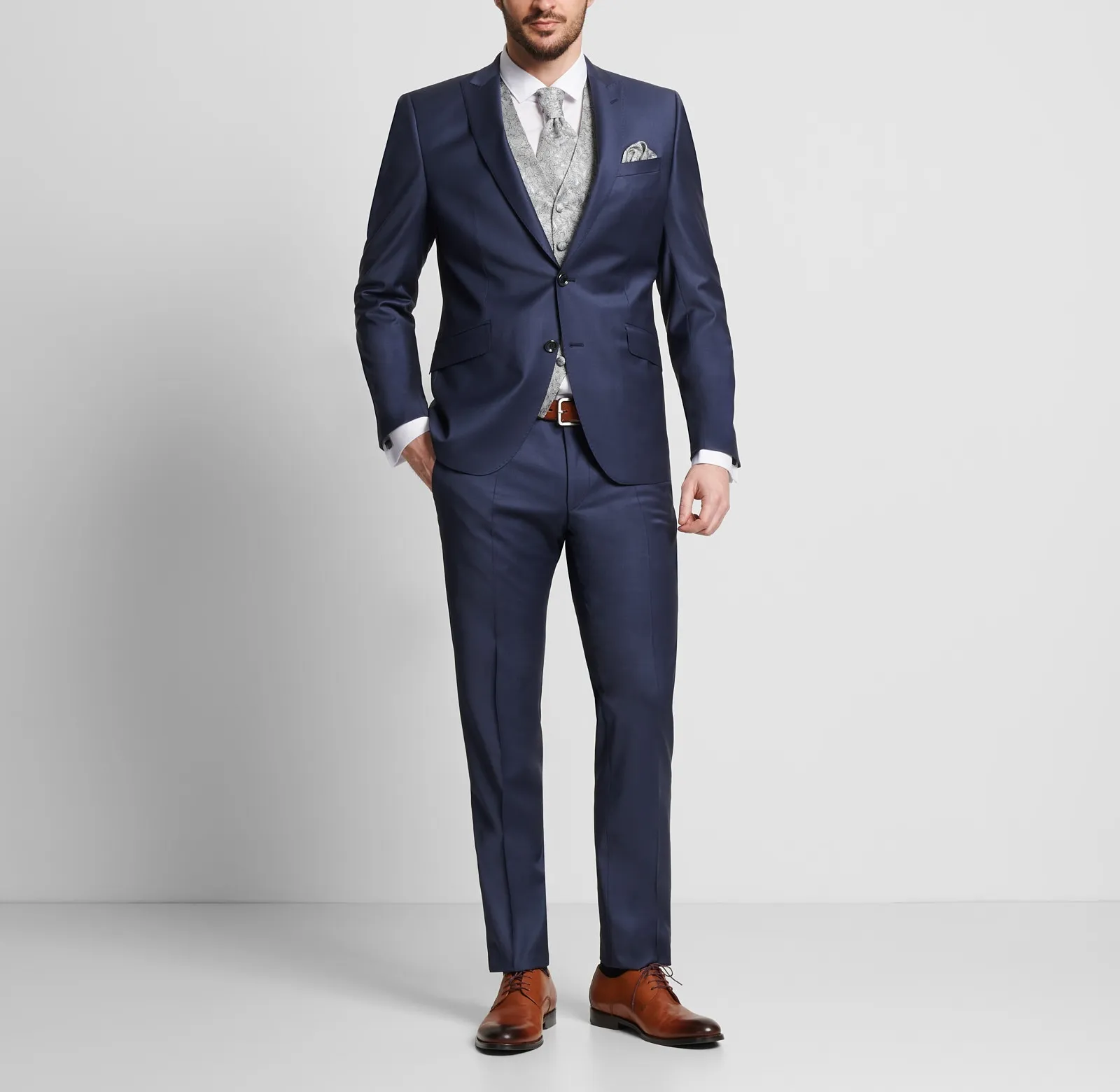 Abito elegante digel bluette slim fit con panciotto damascato