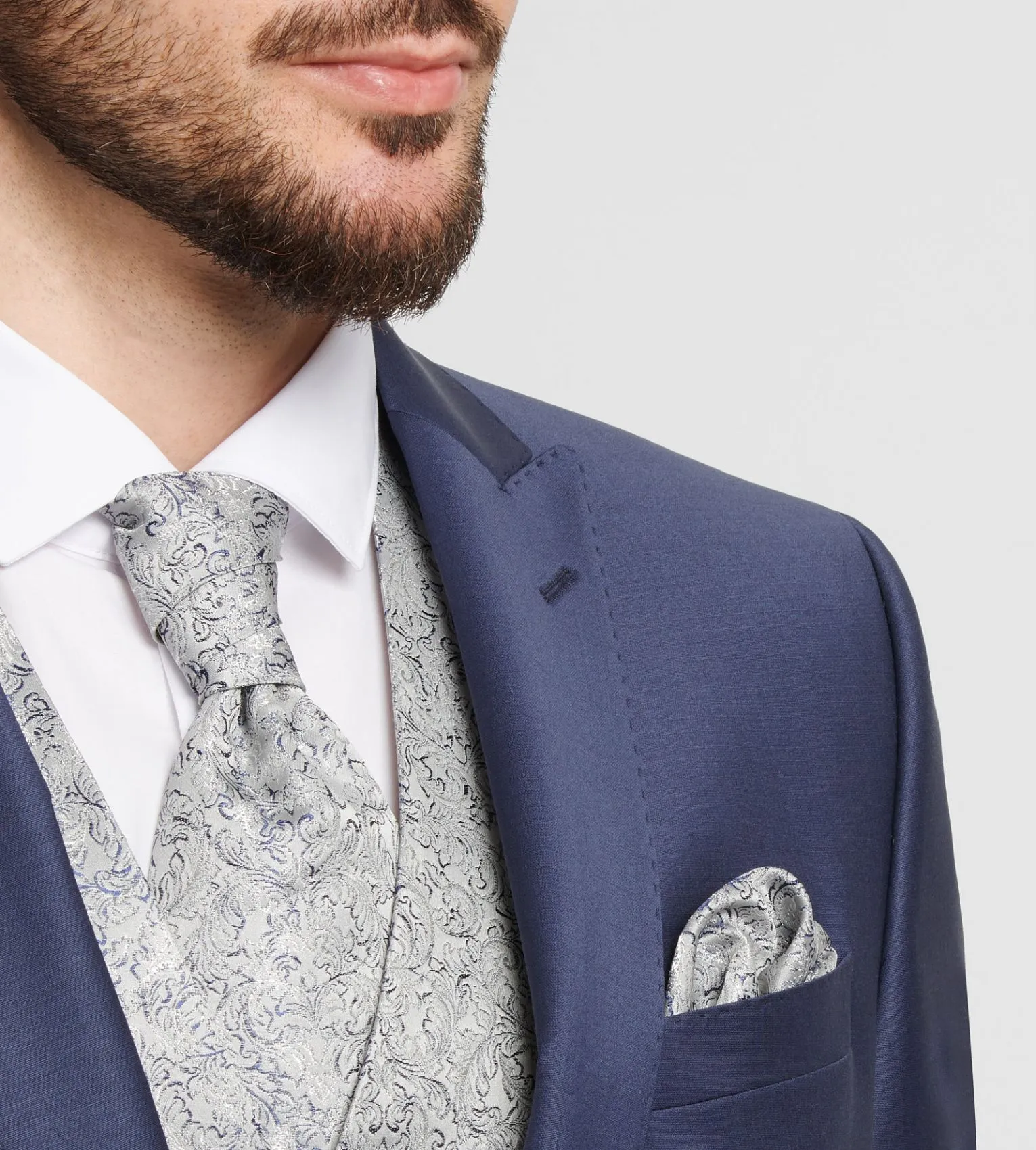 Abito elegante digel bluette slim fit con panciotto damascato