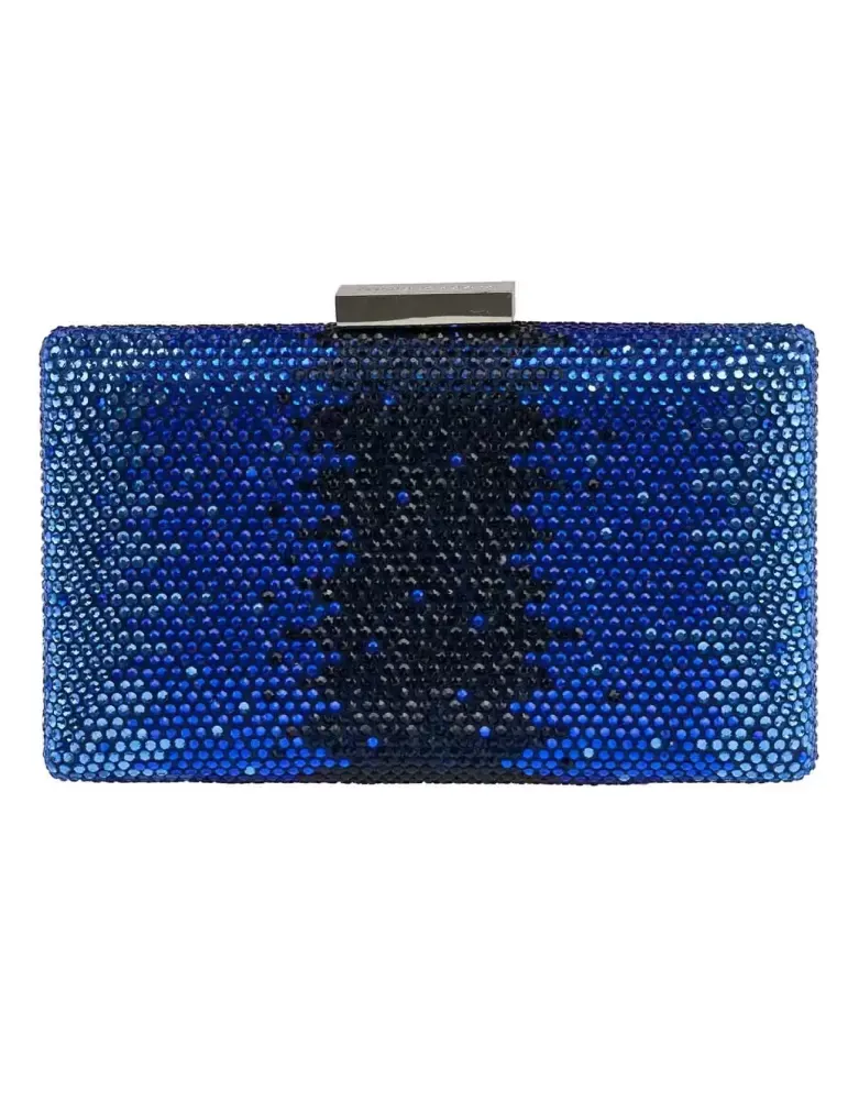 Anna Cecere borsa rigida gioiello con strass azzurri multicolore