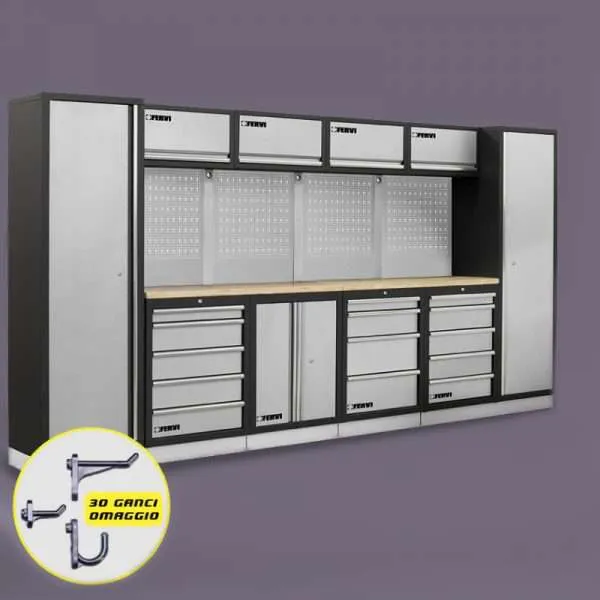 Arredamento modulare con piano in Legno Fervi A007A officina moto 