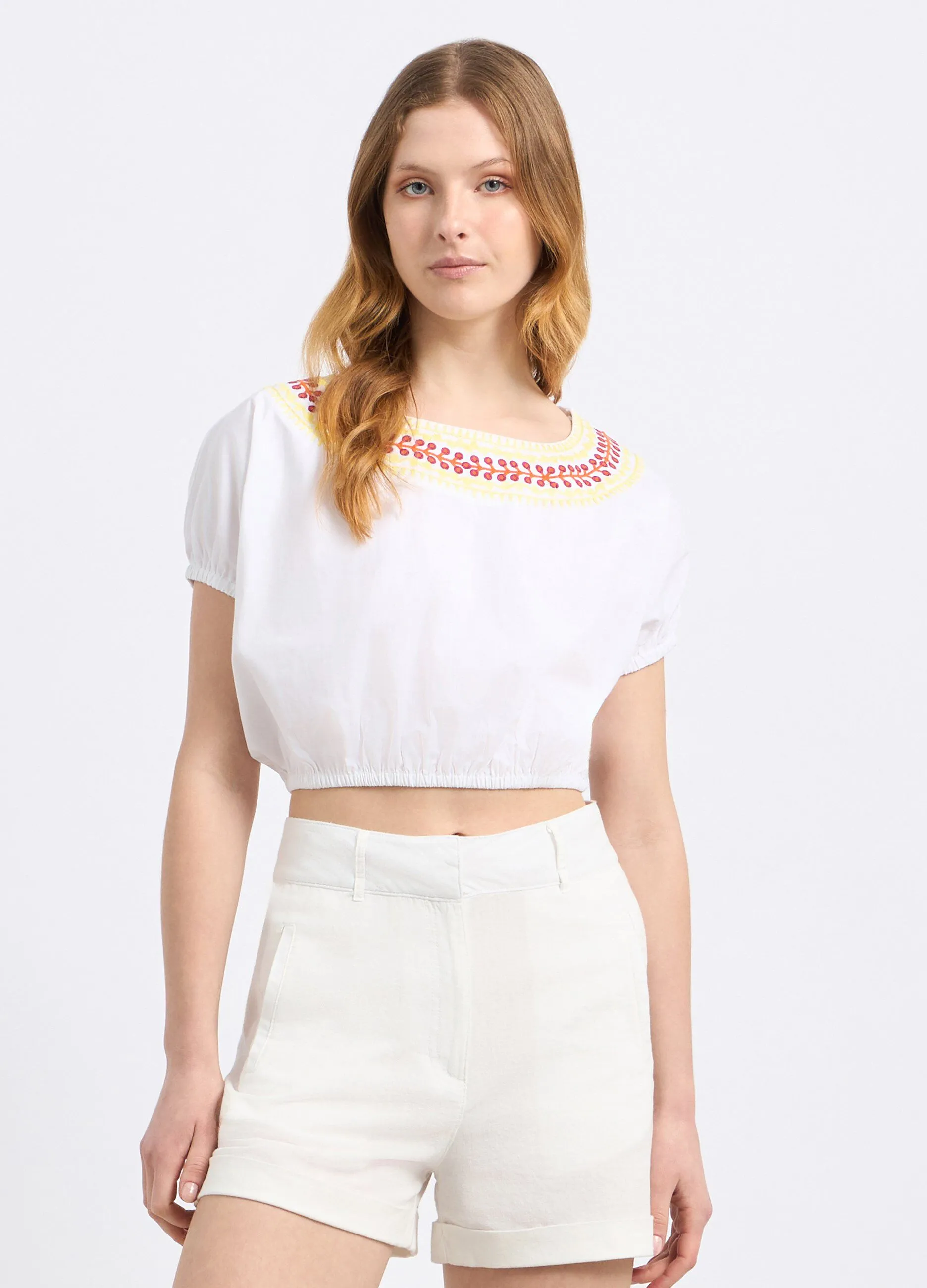 Blusa cropped in puro cotone donna