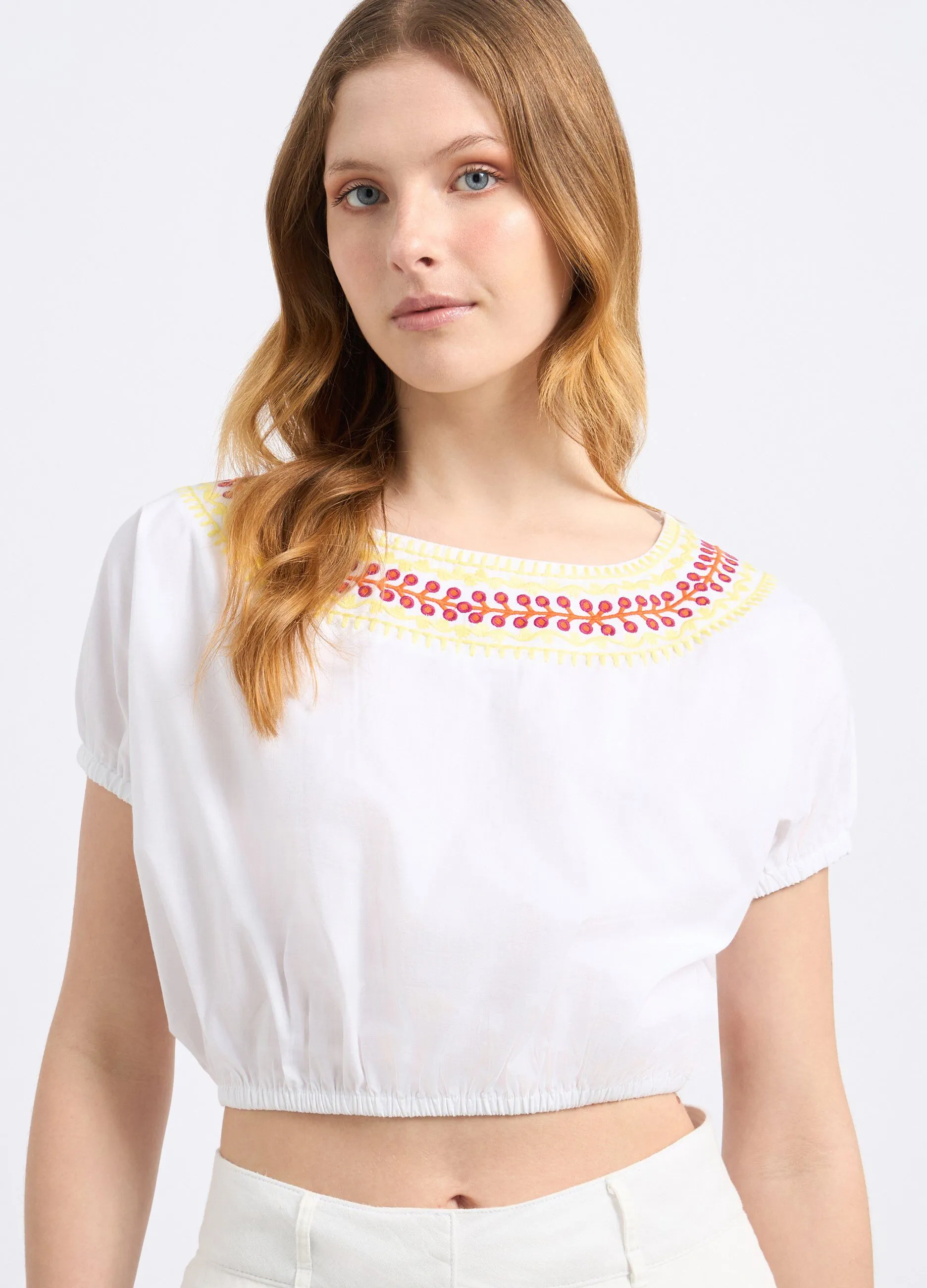 Blusa cropped in puro cotone donna