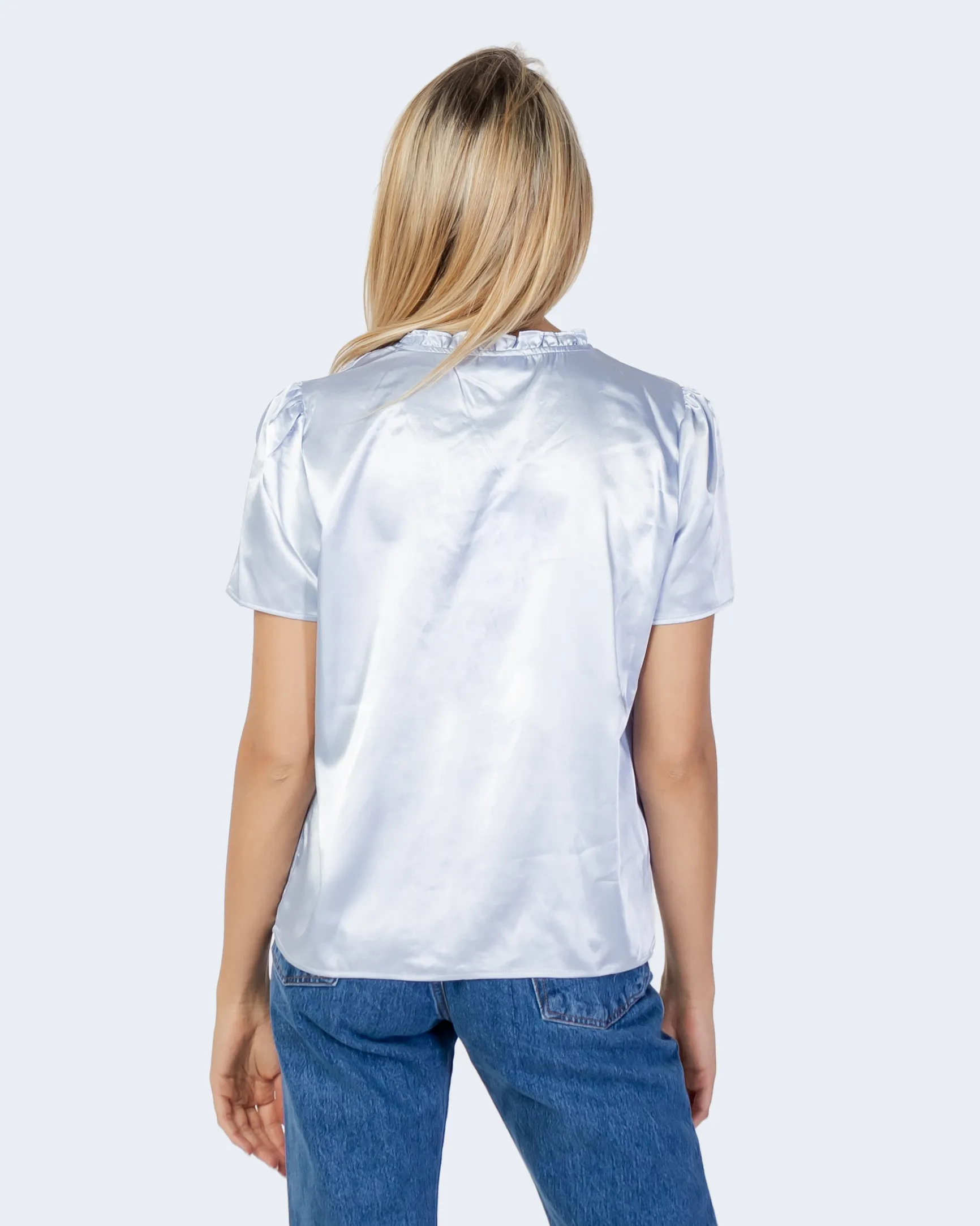 Blusa manica corta Vila Clothes viana s/s flounce detail top/ka Celeste