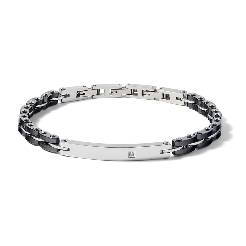 Bracciale Ceramica Nera con Piastra – Comete Uomo