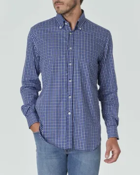 Camicia a quadri blu royal e grigi con colletto button down