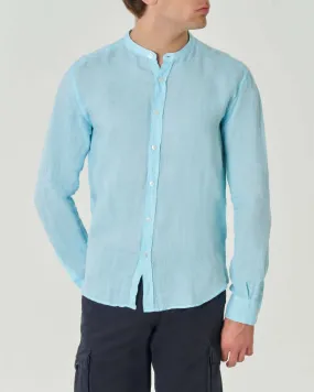 Camicia azzurra in puro lino con collo a coreana