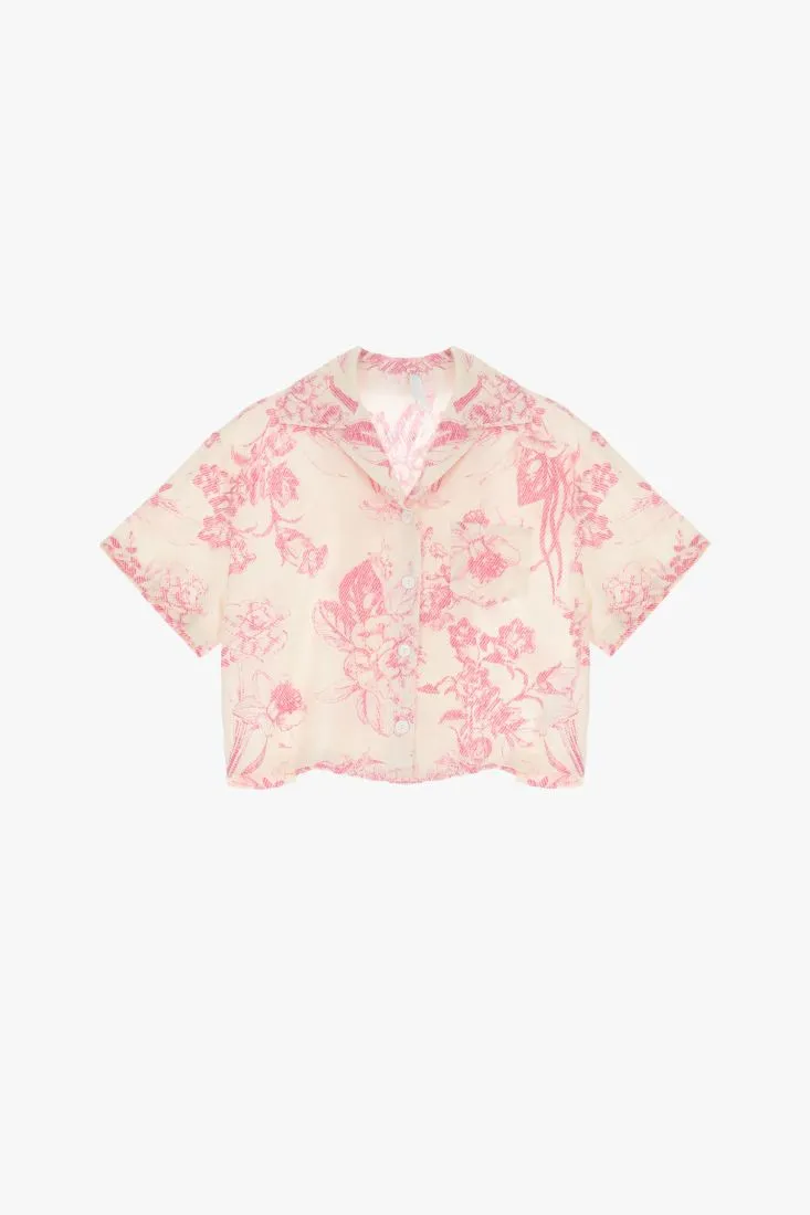 Camicia cropped fantasia floreale con maniche corte