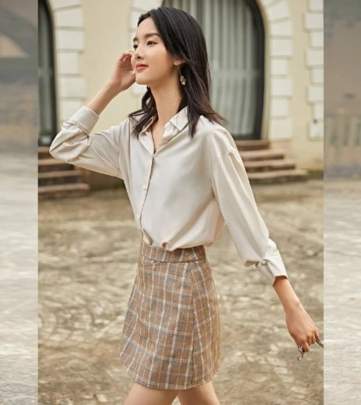 Camicia da donna in chiffon con fondo professionale Cardigan Autunno risvolto Top Camicetta a maniche lunghe viola tinta unita B