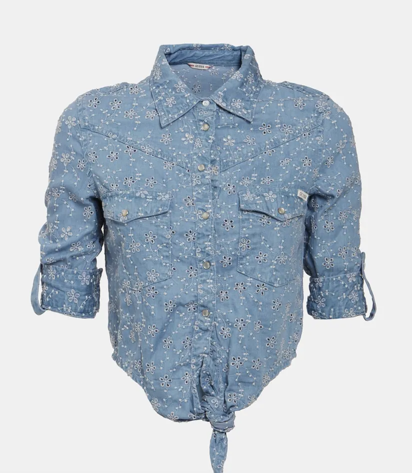 Camicia Guess donna effetto pizzo sangallo W2GH07D4MQ3