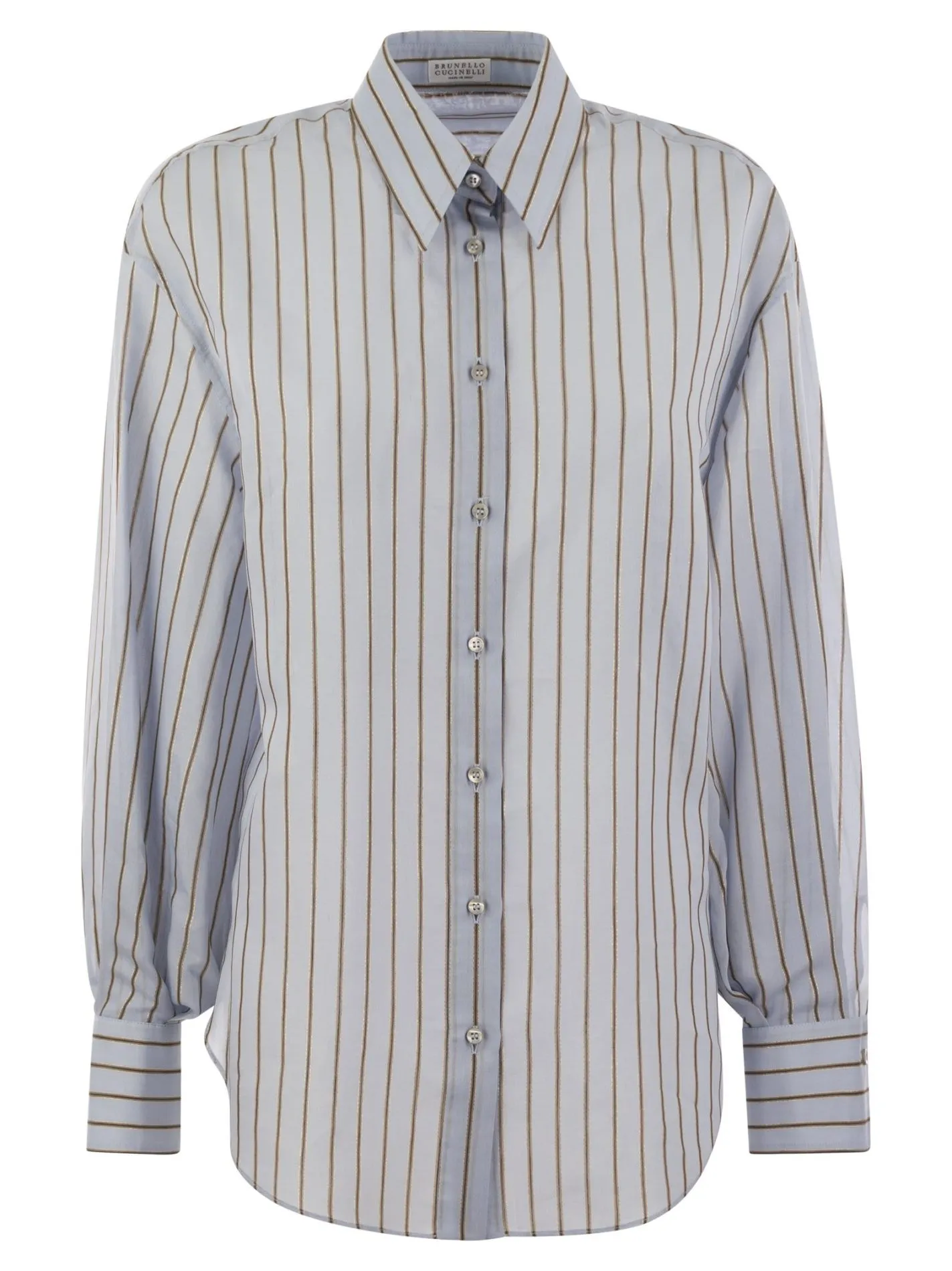Camicia in popeline Sparkling Stripe di cotone e seta con monile