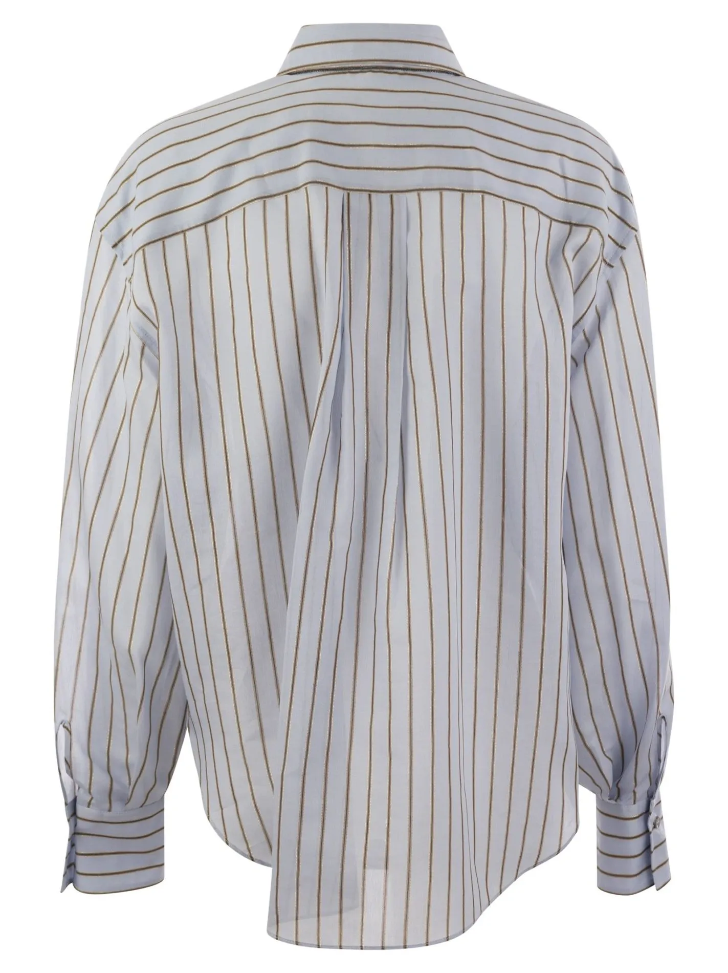 Camicia in popeline Sparkling Stripe di cotone e seta con monile
