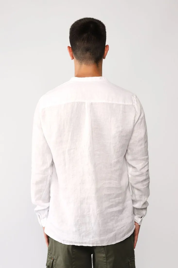 Camicia monocolour con scollo a V e bottoni tono su tono