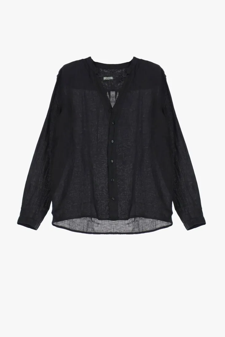 Camicia monocolour con scollo a V e bottoni tono su tono