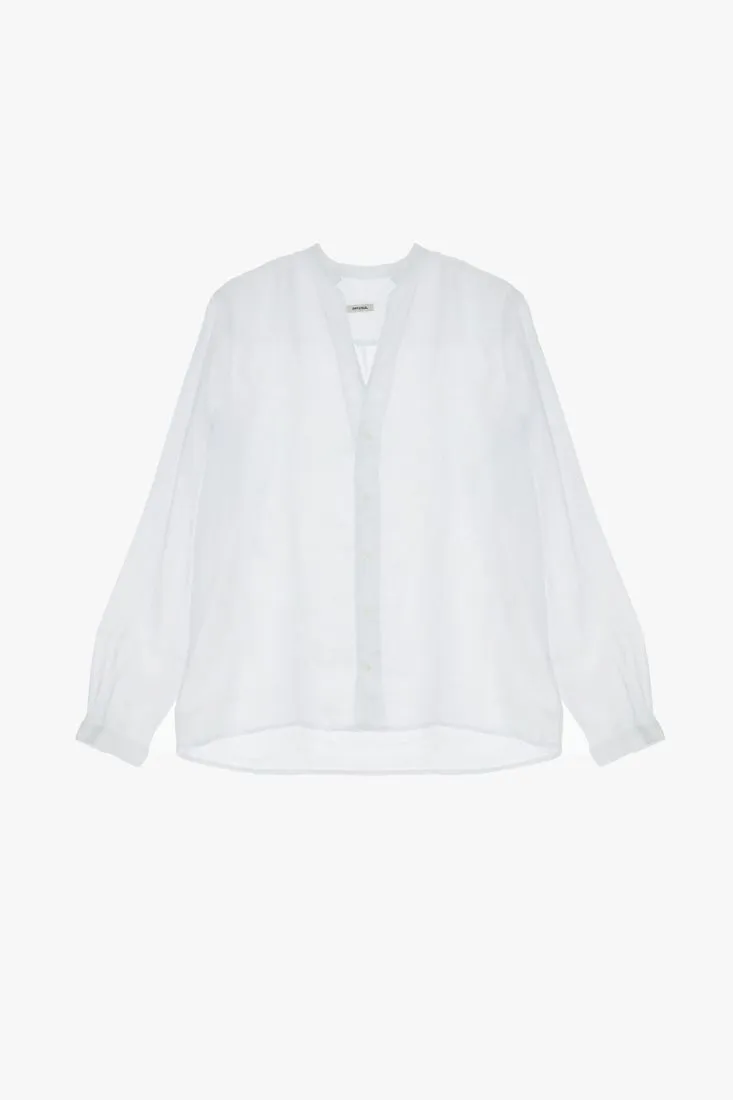 Camicia monocolour con scollo a V e bottoni tono su tono