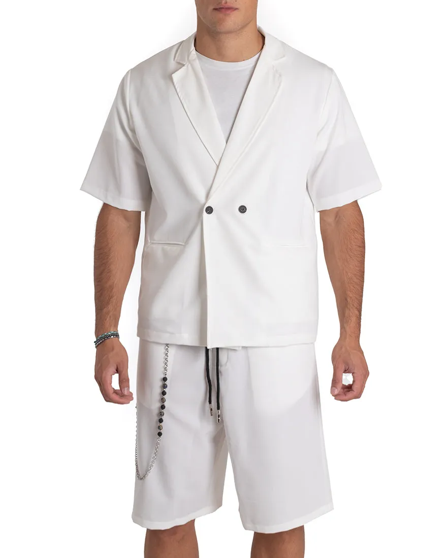 Camicia Uomo Manica Corta Bianco Doppiopetto Colletto Giacca GIOSAL-CC1177A