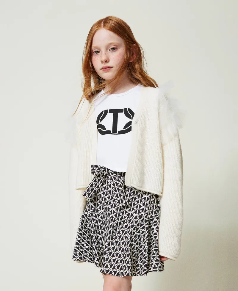 Cardigan regular con balze in tulle