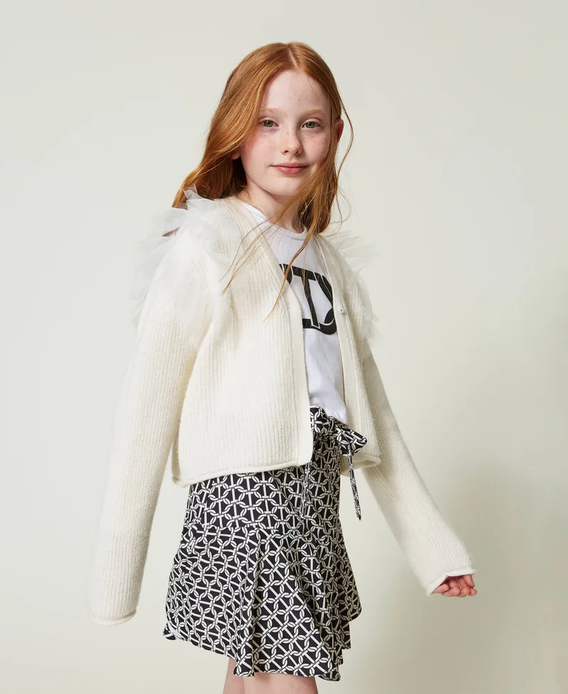 Cardigan regular con balze in tulle