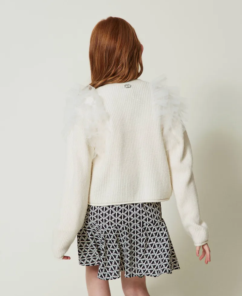 Cardigan regular con balze in tulle