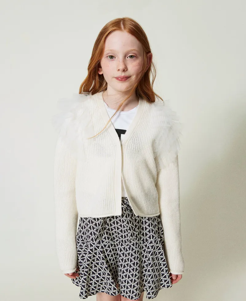 Cardigan regular con balze in tulle