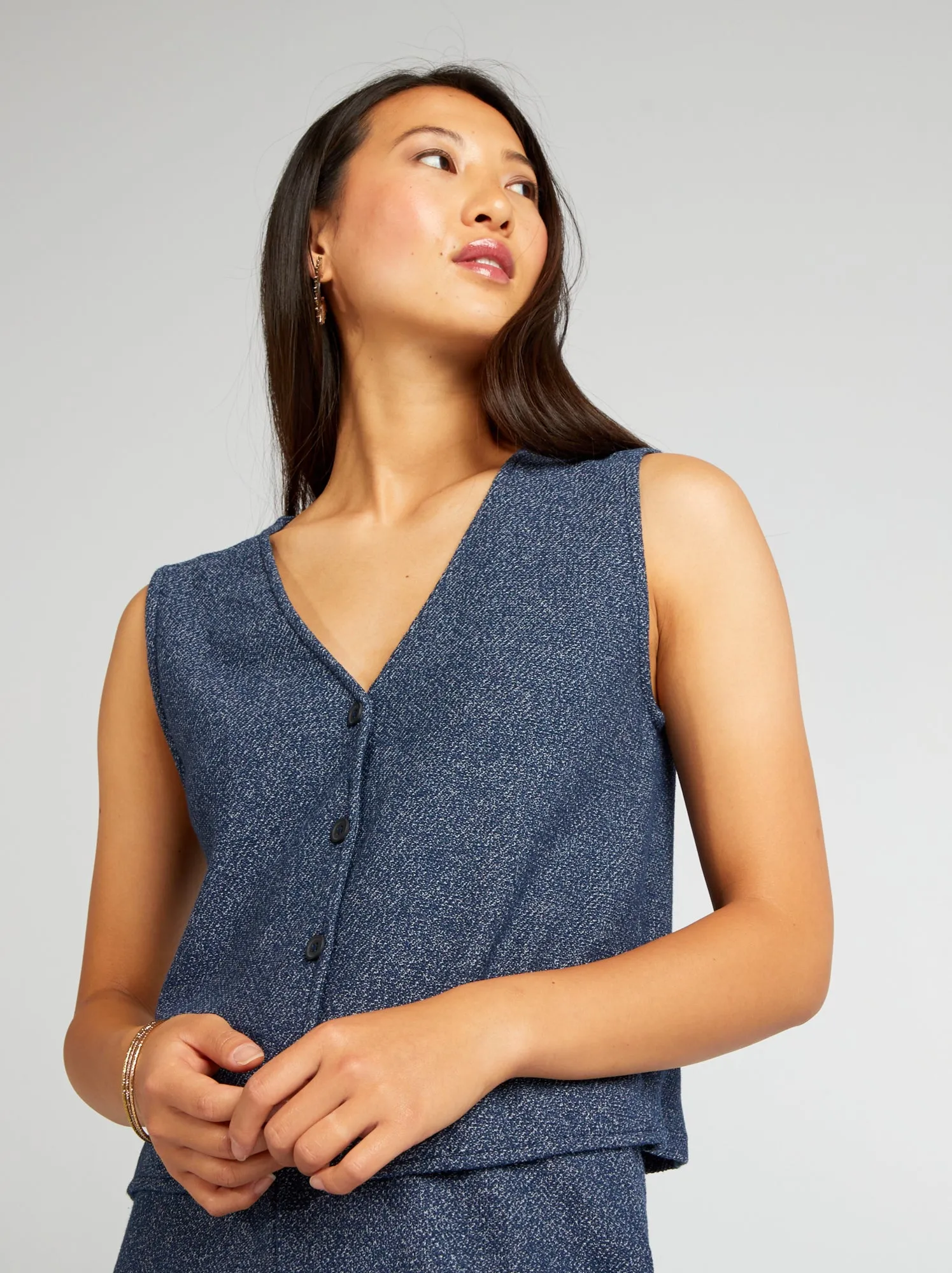 Cardigan screziato senza maniche - BLU