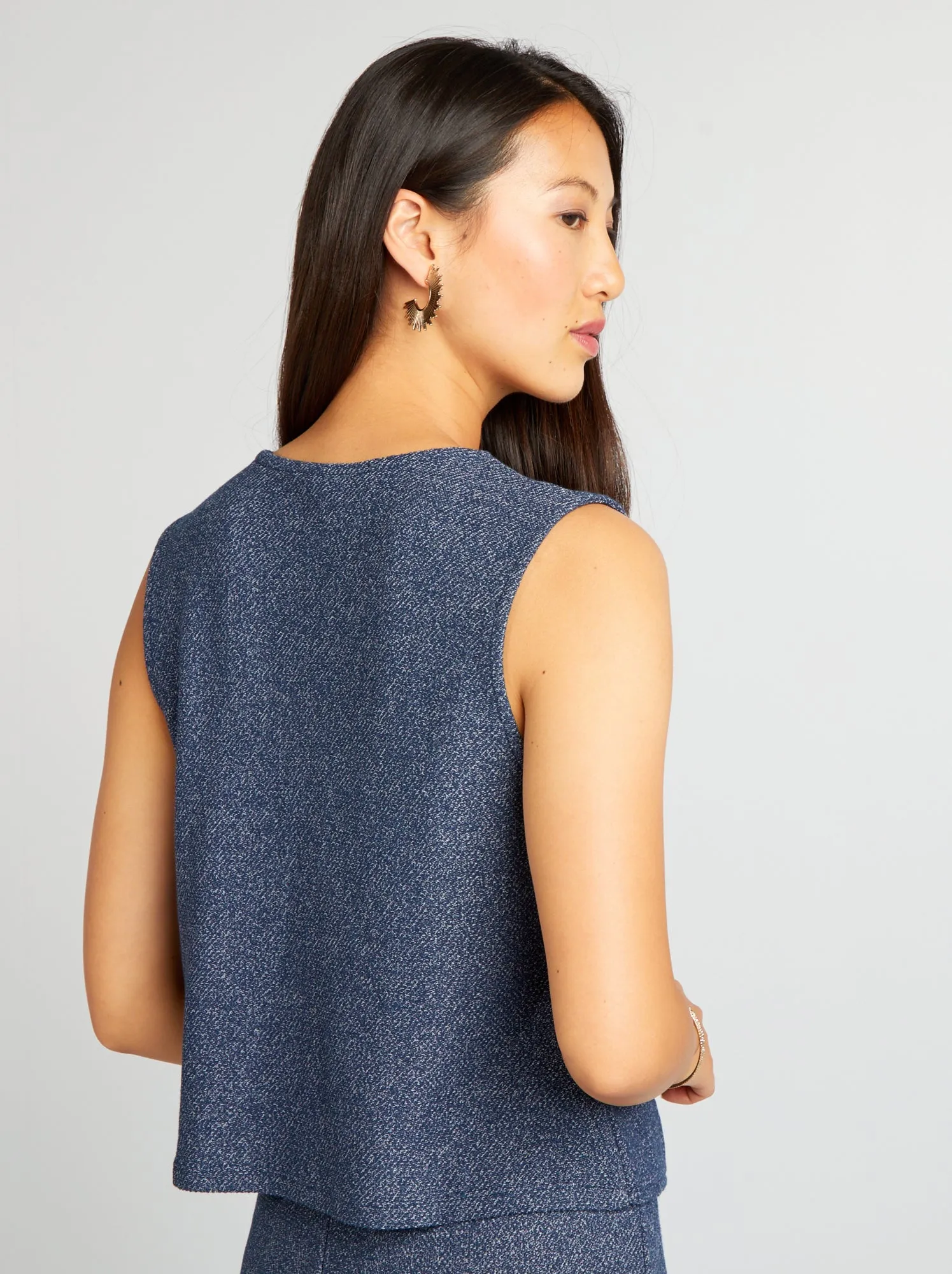 Cardigan screziato senza maniche - BLU