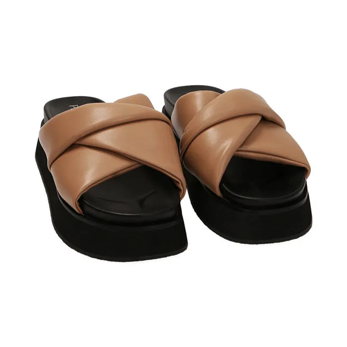 Ciabatte camel, zeppa 3 cm