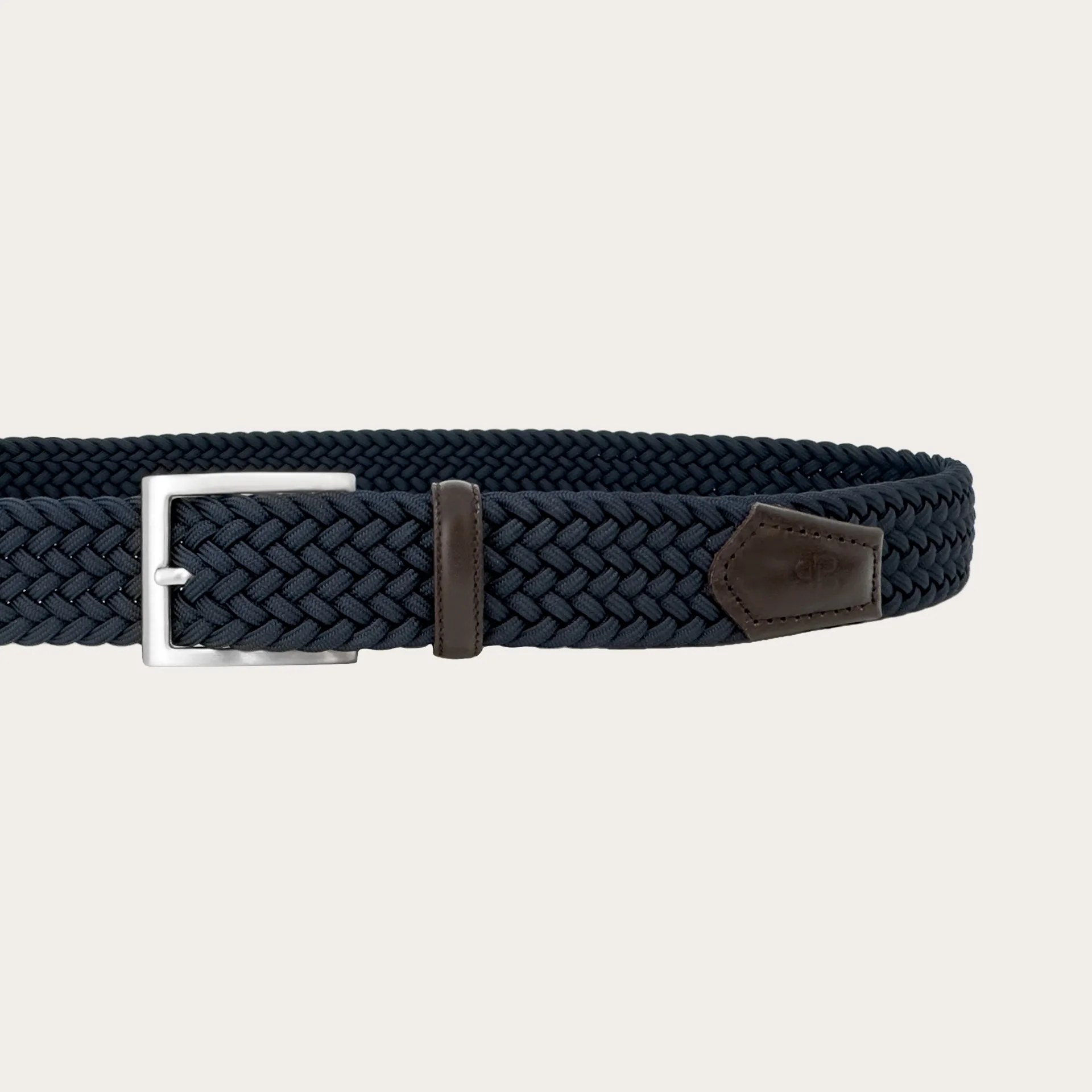 Cintura elastica intrecciata blu con pelle testa moro