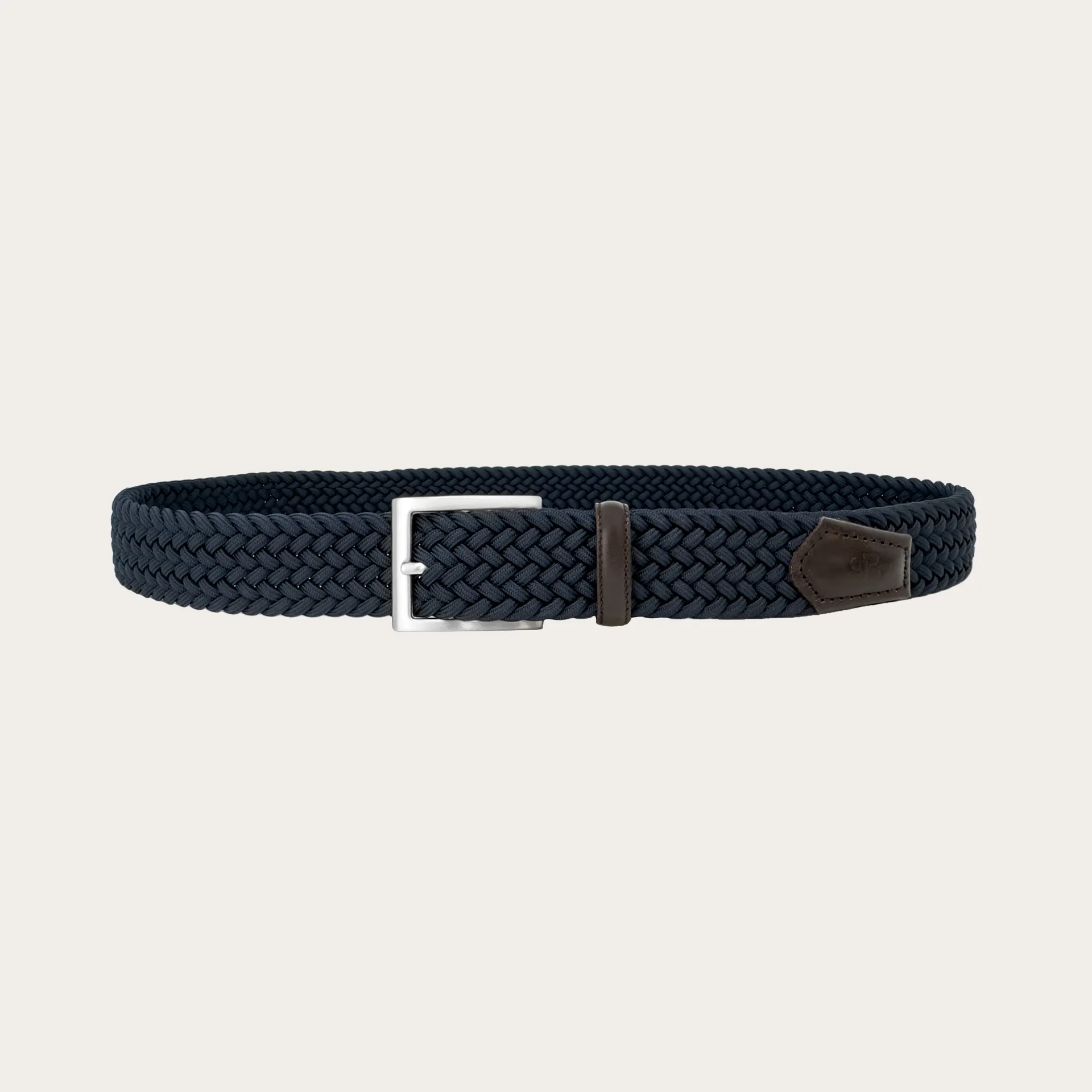 Cintura elastica intrecciata blu con pelle testa moro