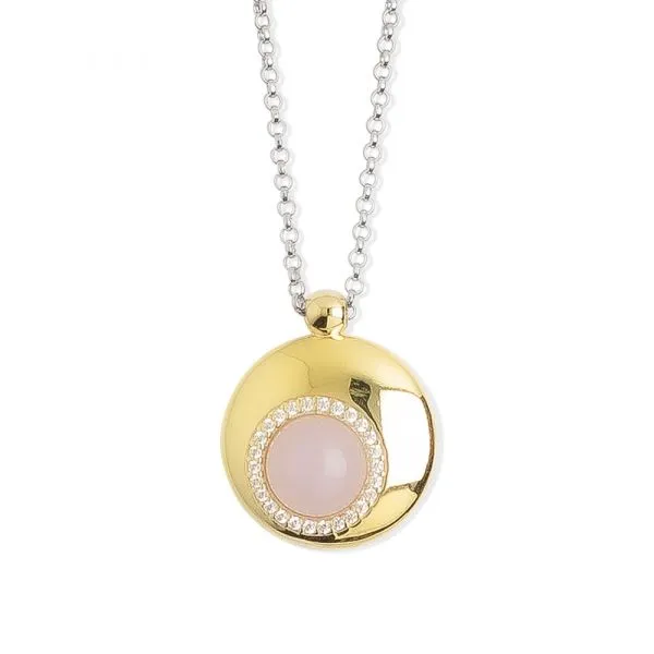 Collana con pendente centrale eclissi di luna e cristallo color quarzo rosa    