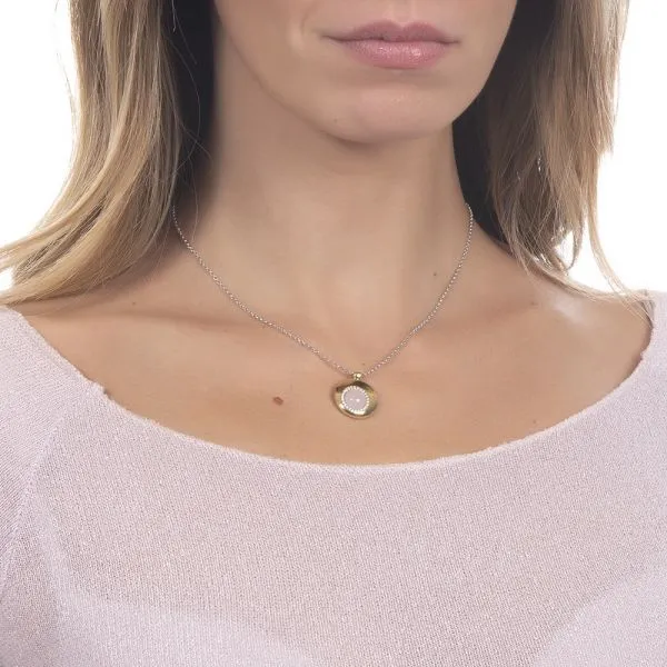 Collana con pendente centrale eclissi di luna e cristallo color quarzo rosa    