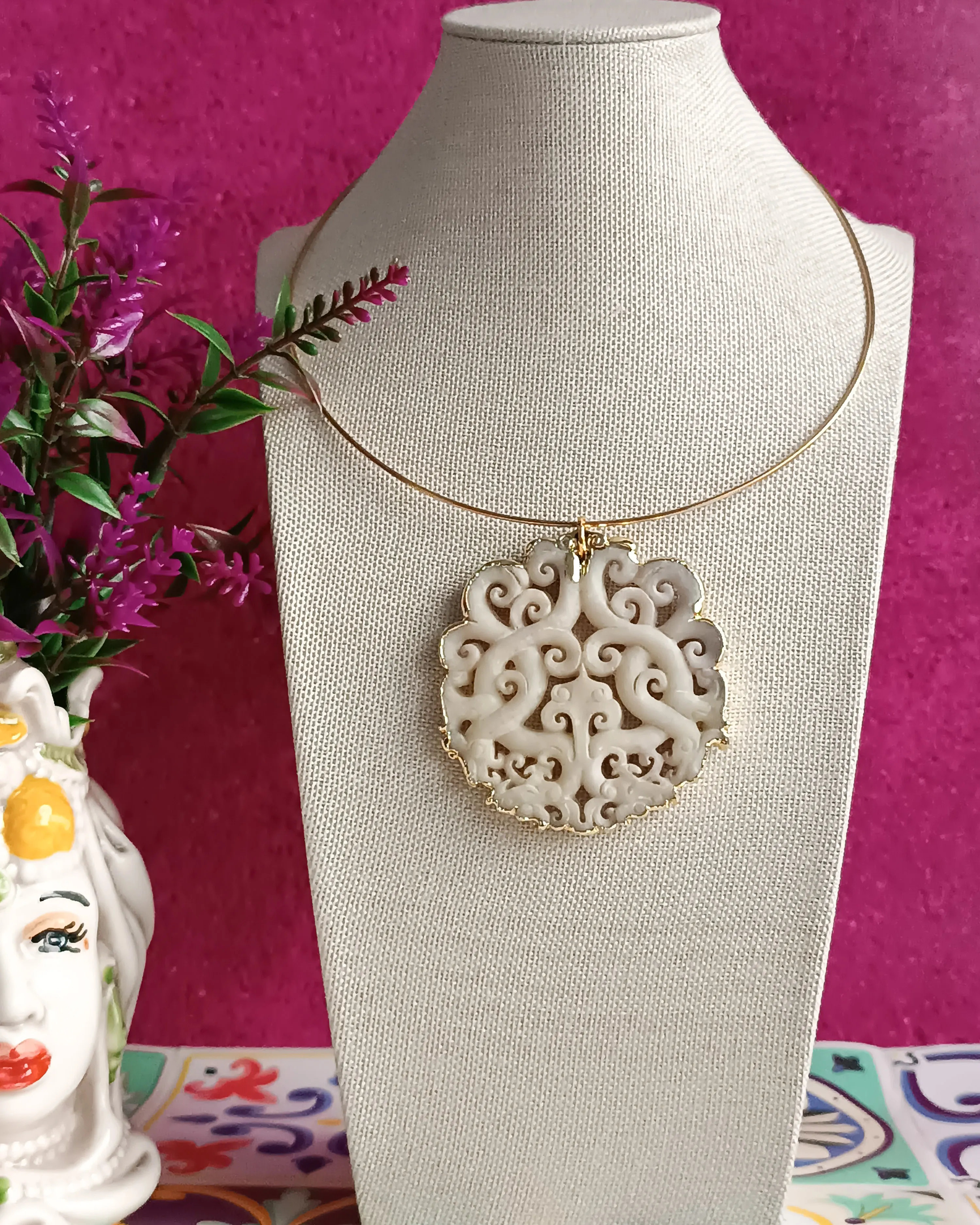 Collana Girocollo Rigida con Ciondolo Giada Giadeite