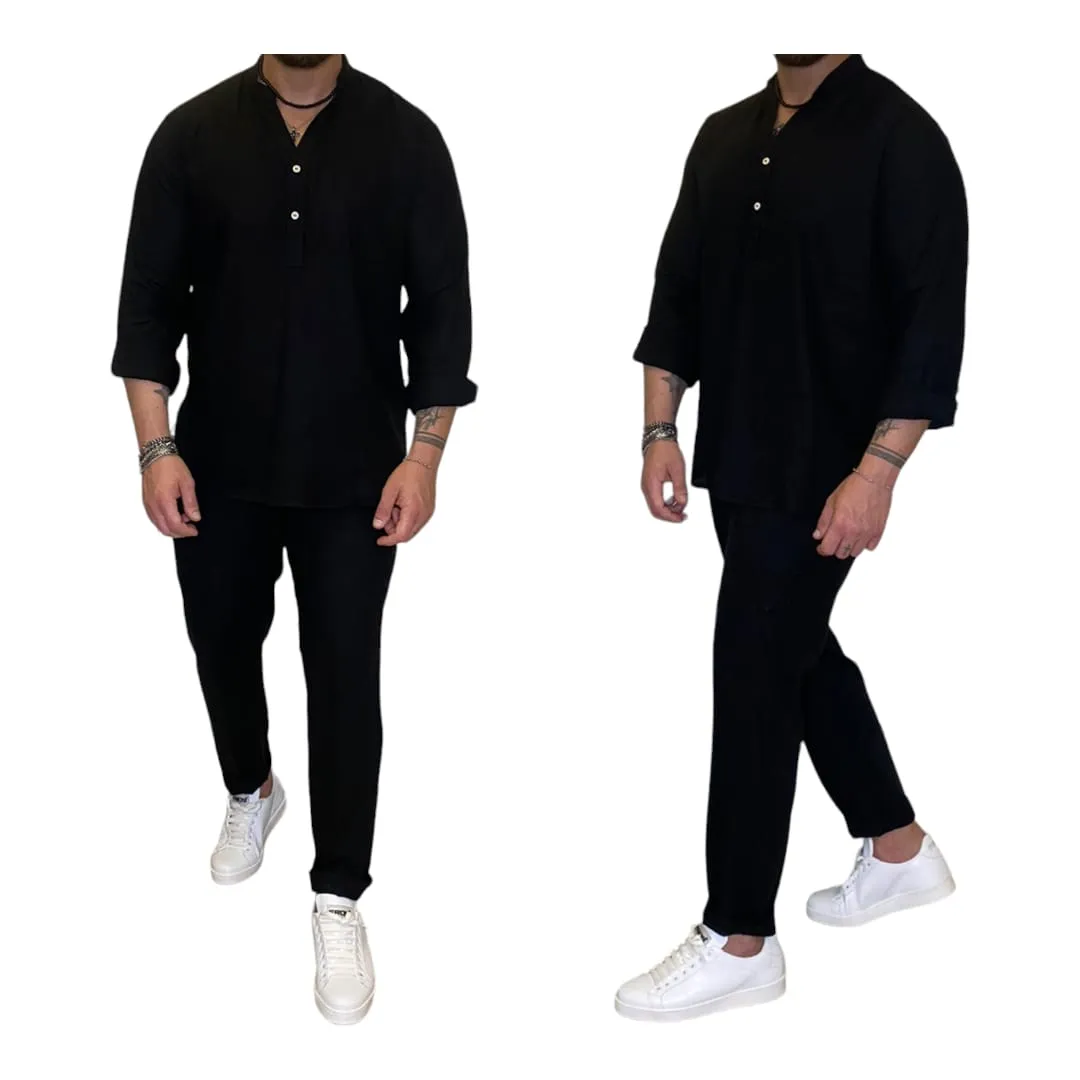 Coordinato in Lino Camicia&Pantalone colore Nero