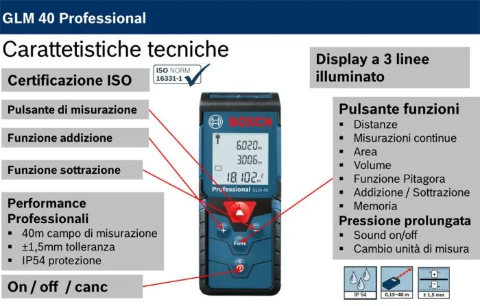 Distanziometro metro laser Bosch GLM 40 Professional