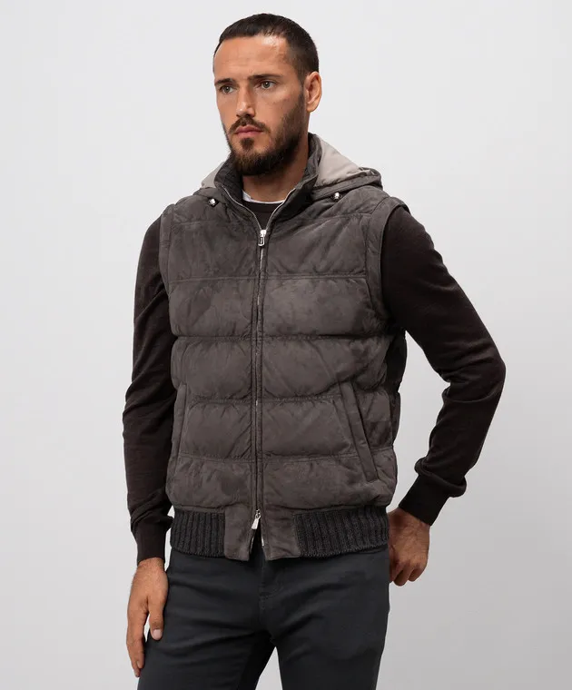 Enrico Mandelli Gilet in piumino scamosciato grigio A9T1787405