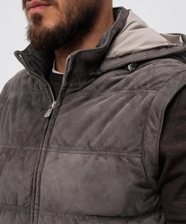 Enrico Mandelli Gilet in piumino scamosciato grigio A9T1787405