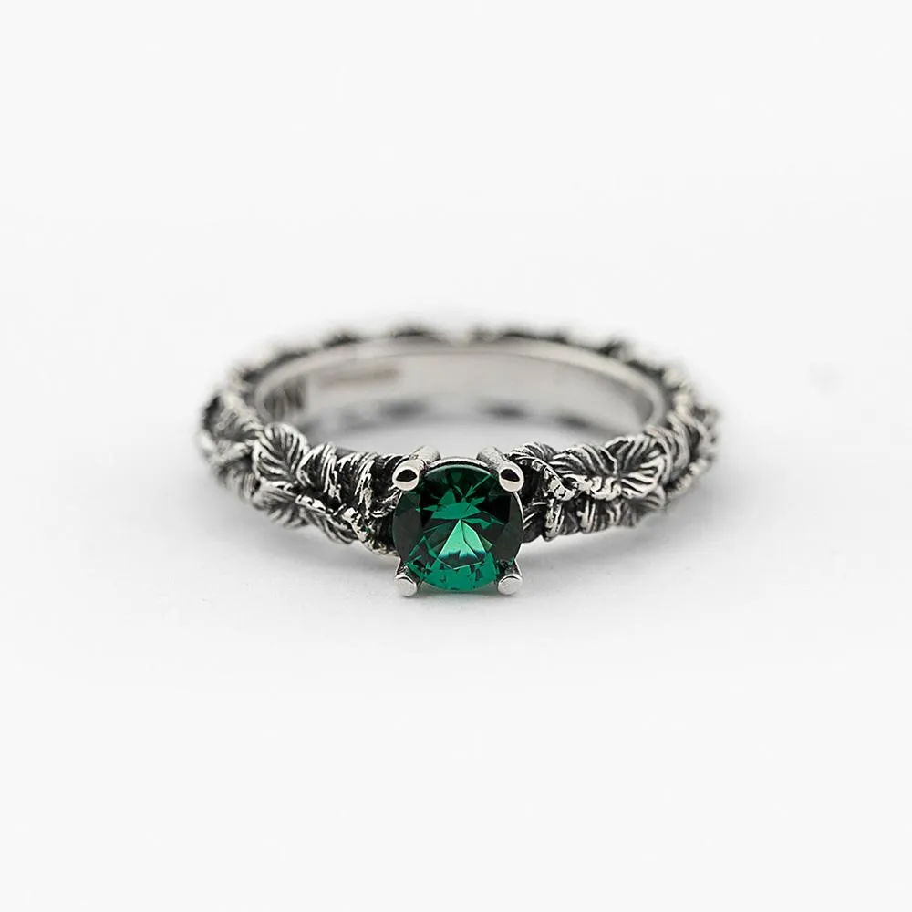 Fedina solitario foglie zircone verde argento brunito Nove25