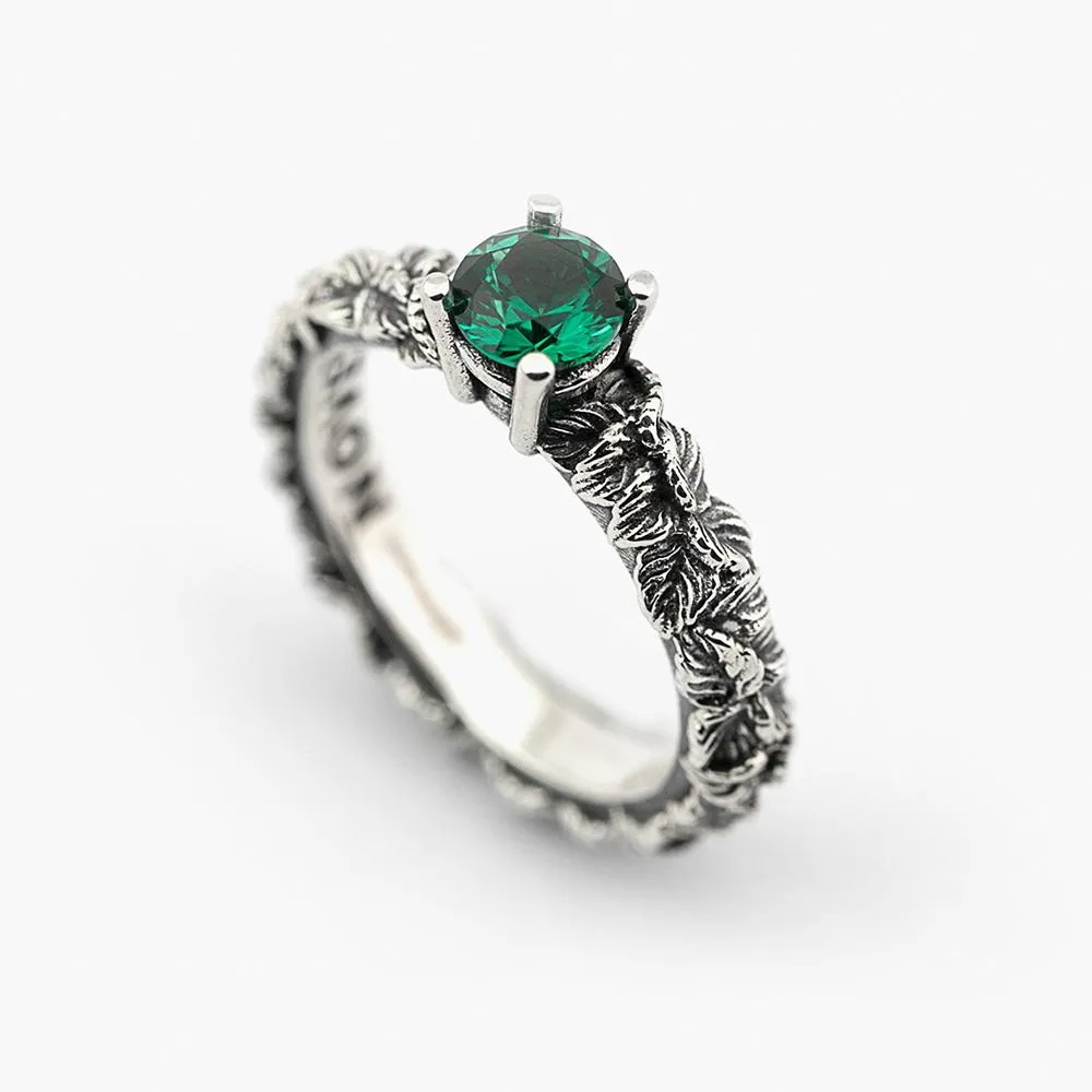 Fedina solitario foglie zircone verde argento brunito Nove25