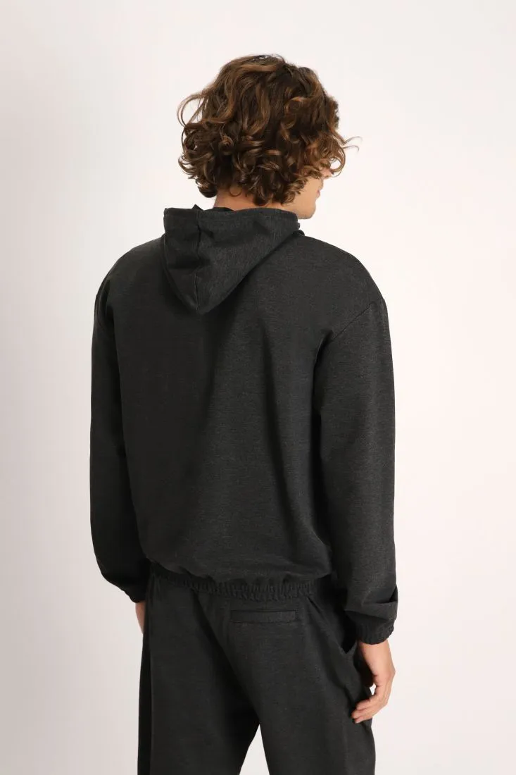 Felpa monocolour con cappuccio e zip