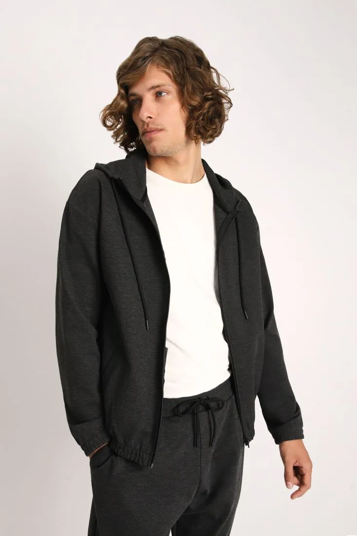 Felpa monocolour con cappuccio e zip