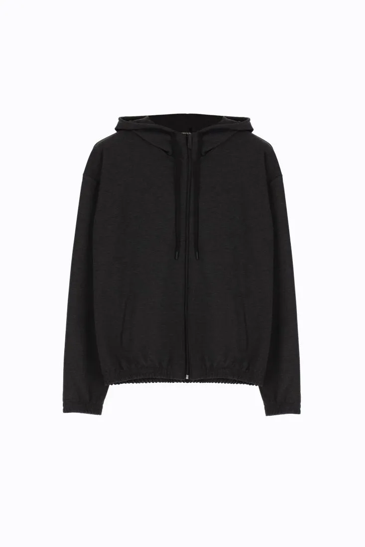 Felpa monocolour con cappuccio e zip