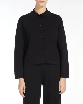 Giacca a camicia dalla linea boxy nera in maglia unita di viscosa crêpe con colletto a camicia