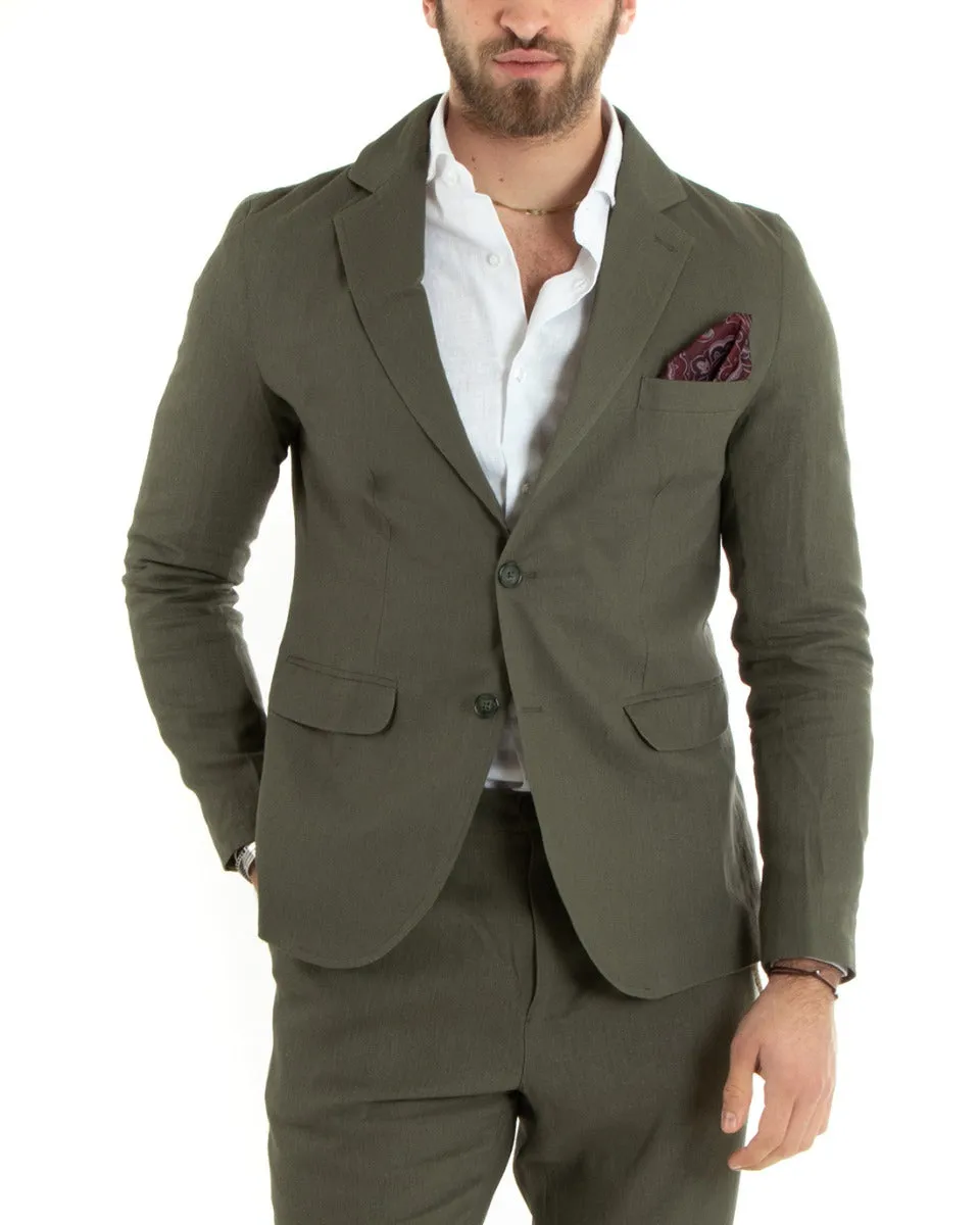Giacca Uomo Monopetto Lino Tinta Unita Verde Sartoriale Cerimonia Elegante Casual GIOSAL-G3054A